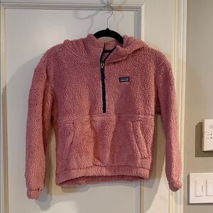 Patagonia Kids Cropped Pink Fleece Hoodie- Youth Large